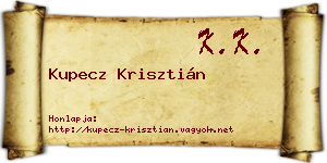 Kupecz Krisztián névjegykártya